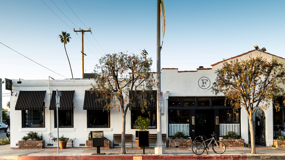 White restaurant exterior of Felix in Venice, CA