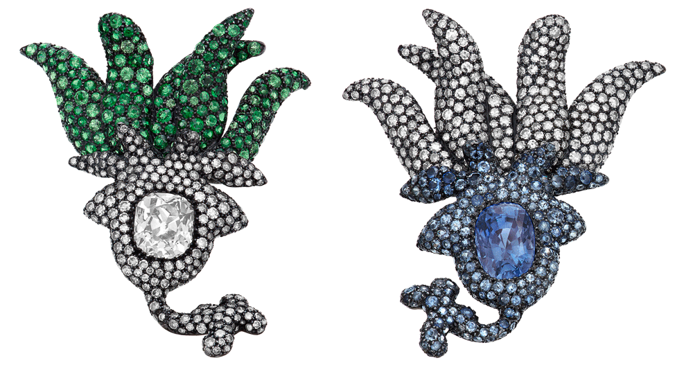JAR Mismatched Sapphire, Diamond and Green Garnet Earrings from the Collection of Ann Getty