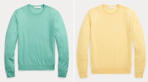 Blue and yellow variations of the C2C Certified Gold Cashmere Sweater in Ralph Lauren's Purple Label.