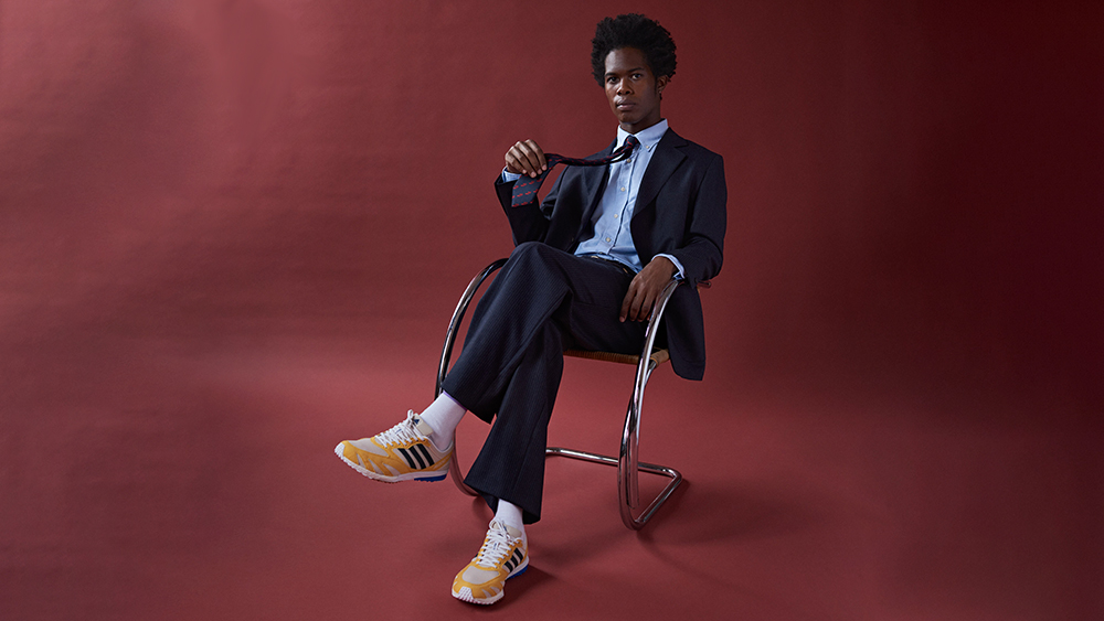 Noah's escorial wool sack jacket ($1,198) and flat-front trousers ($598).